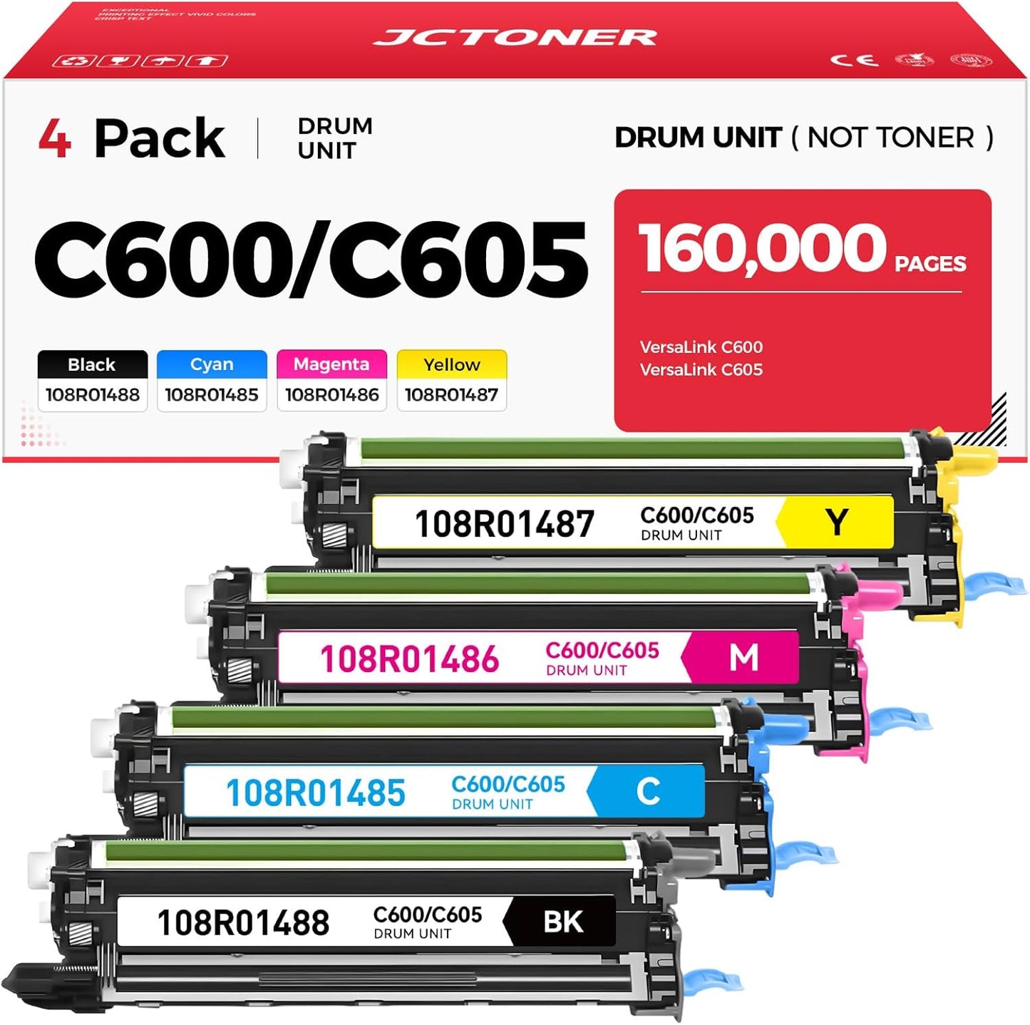 C600 C605 Drum Unit Color Imaging Drum 4-Pack Replacement Compatible with Xerox VersaLink C600 C605 Color Multifunction Printers | 108R01488 108R01485 108R01486 108R01487 (Black Cyan Yellow Magenta)