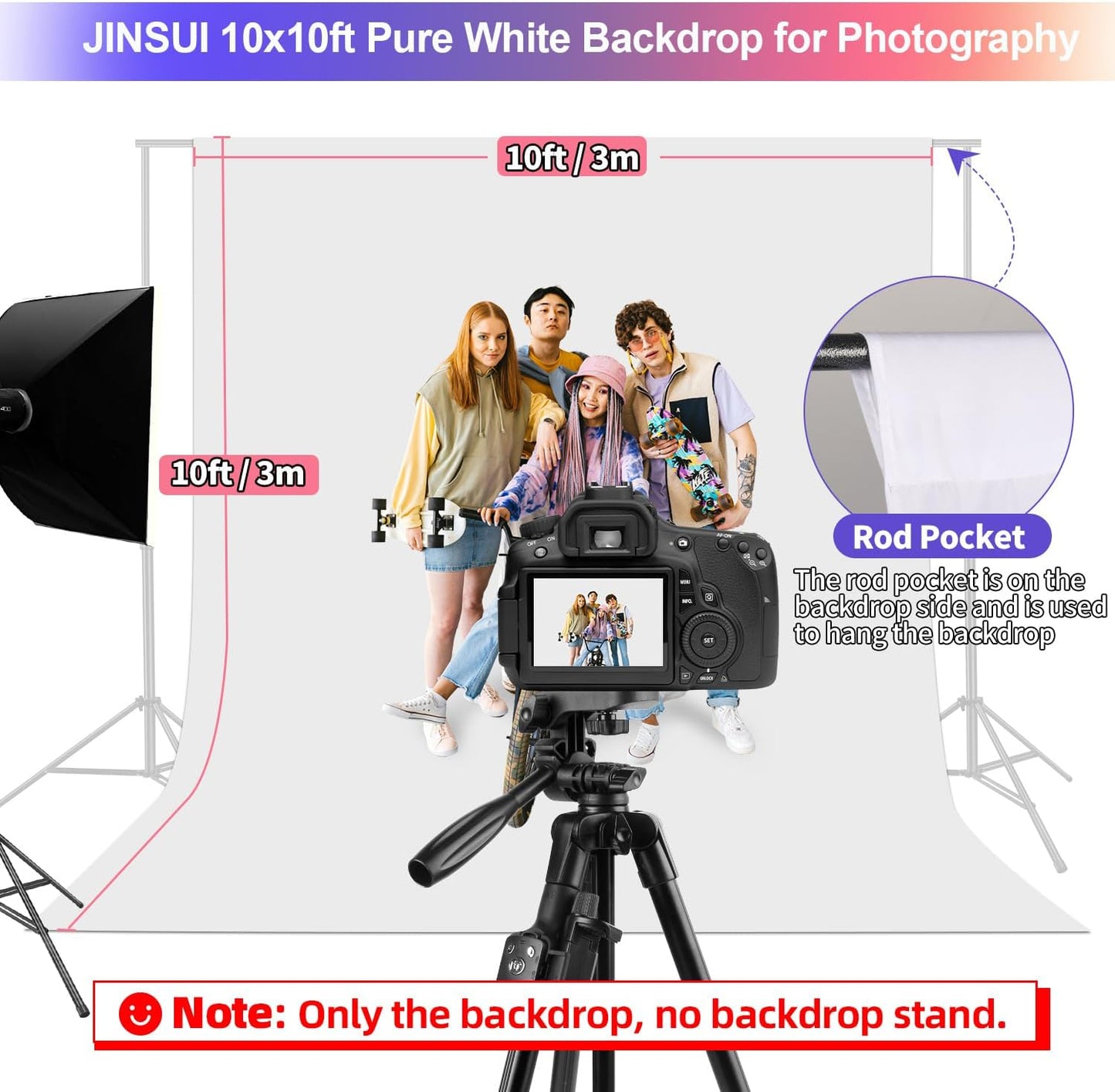 White Backdrop for Photoshoot, 10x10 ft Photo Backdrop Curtain Double-Side for Photography, Polyester Fabric White Background Screen for Photographic Studio Baby Picture Party Prop (Backdrop Only)