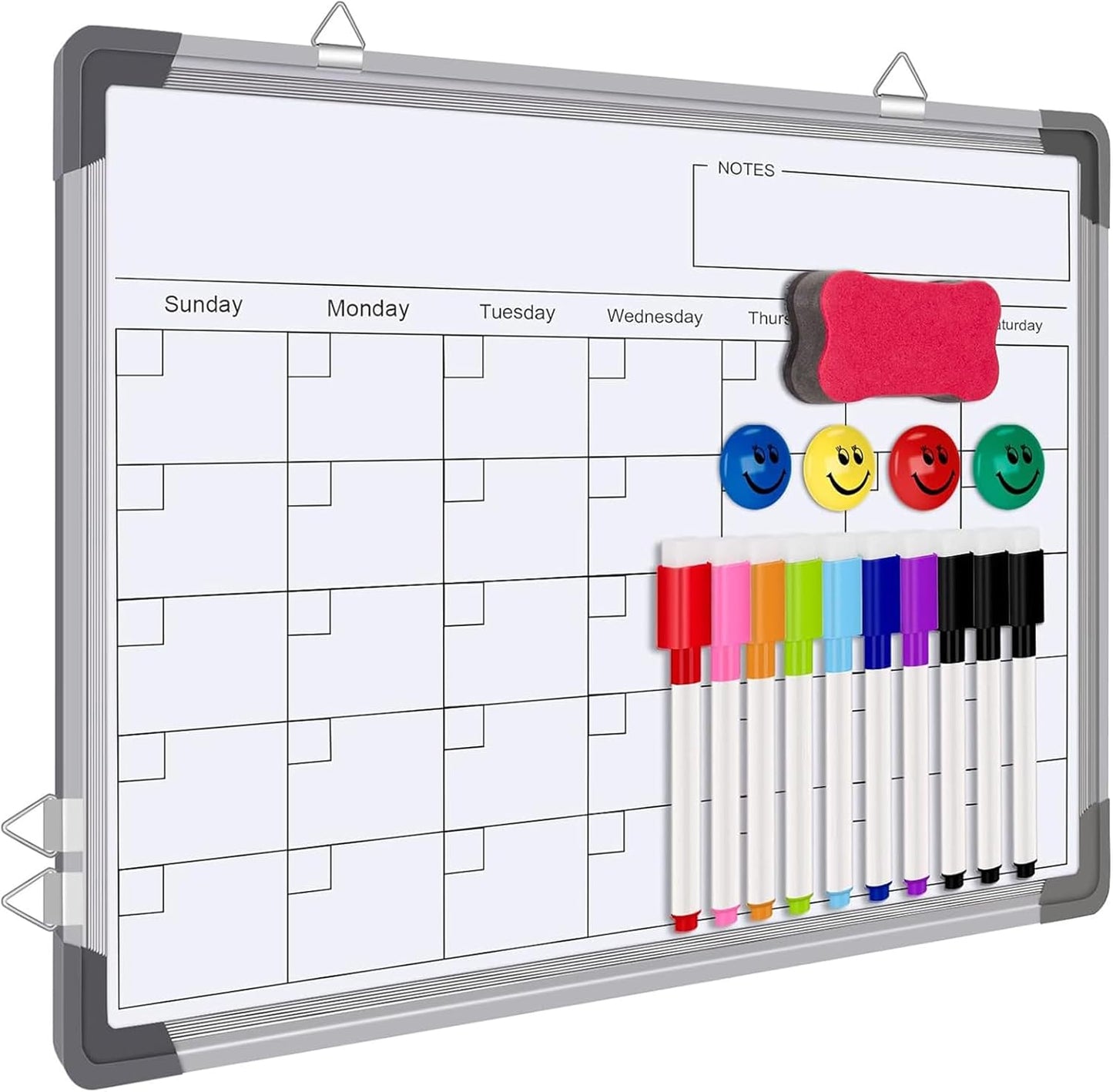 Dry Erase Calendar Whiteboard for Wall, Polegas 16" X 12" Magnetic White Board Board, Small Wall Monthly Double Sided Boards Student, Home, Office (White)