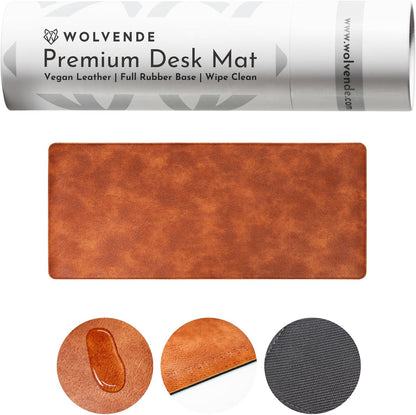 Premium Distressed Faux Vegan Leather Desk Mat | Multifunctional Desk Pad for Home Office | (Brown/Tan, 12" x 27.5")