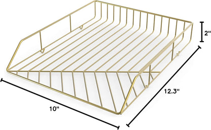 U Brands Metal Paper Tray, Letter Size, Desktop Accessory, Vena Collection, Gold, 3233U03-12