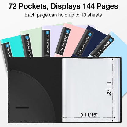 Sooez 2 Pack 72 Pocket Binder with Plastic Sleeves & Elastic Band, Large Capacity 8.5x11 Presentation Book Display 144 Pages, Art Portfolio Document Folder with Clear Sheet Protectors
