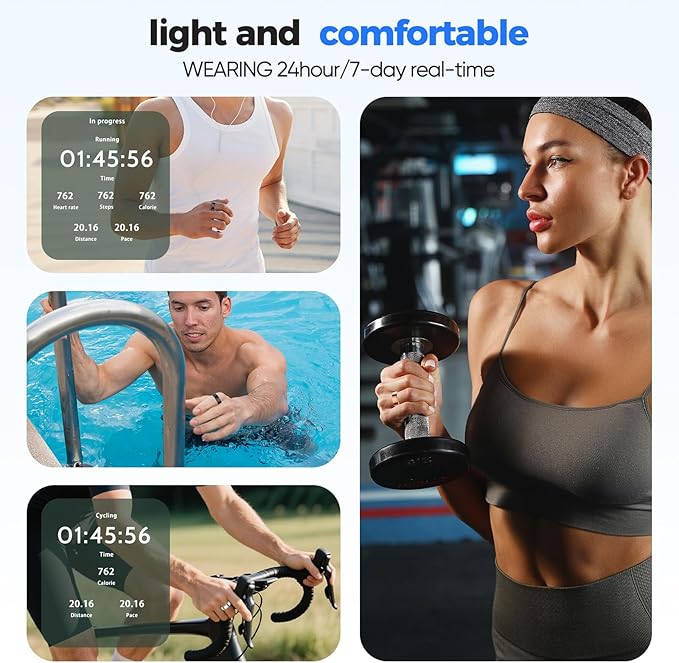 Smart Ring IP68 Waterproof，5-Day Long Battery Life, No Subscription Fee，Fitness Health Tracker for Men Women, Heart Rate & Sleep Monitoring Daily Use，iOS&Android Compatible (Silver, 12)