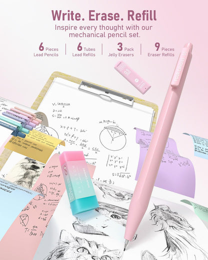 Four Candies 39 PCS Aesthetic School Supplies with Cute Pen Case, 12 Pastel Highlighters, 5 Black Ink Gel Pens, 6 Mechanical Pencils Set 0.5 & 0.7 mm for Students Stationary College Essentials (Pink)
