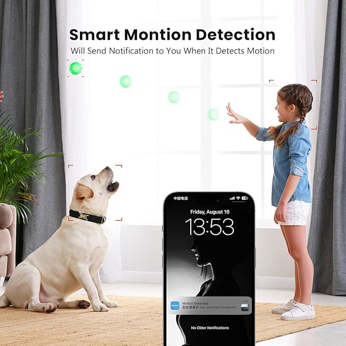 Indoor Camera for Home Security 360°, 1080p Pet Cameras with Pan&Tilt, Night Vision, Motion Detection, 2-Way Audio, Compatible with Alexa/Google Assistant, 2.4GHz WiFi, 2 Pack