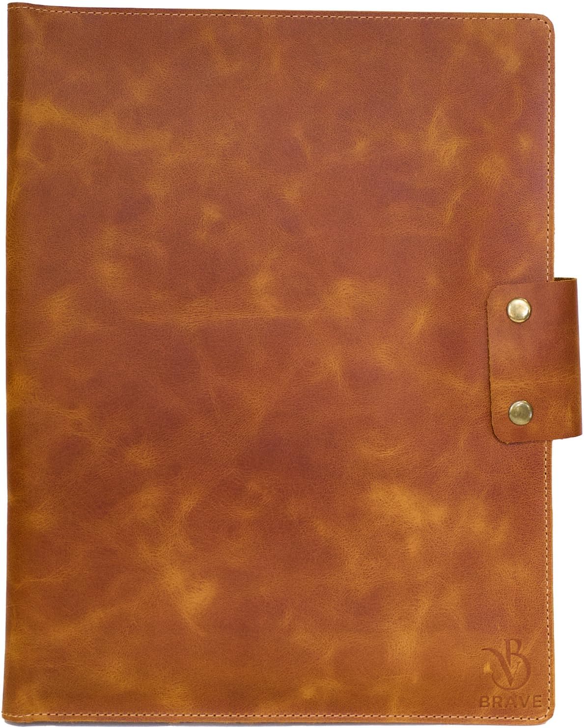 Leather Portfolio Folder - Genuine Leather Document Organizer with Multiple Pockets and Pen Holder – Business Padfolio for A4 Letter Size Papers, Professional Resume or Meeting Use (Whiskey)