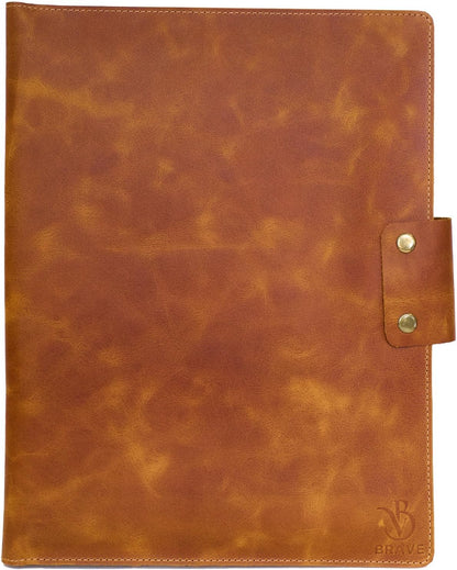 Leather Portfolio Folder - Genuine Leather Document Organizer with Multiple Pockets and Pen Holder – Business Padfolio for A4 Letter Size Papers, Professional Resume or Meeting Use (Whiskey)