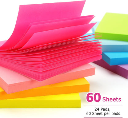 Early Buy 24 Pads Sticky Notes 8 Bright Color Self-Stick Notes 3 in x 3 in, 60 Sheets/Pad