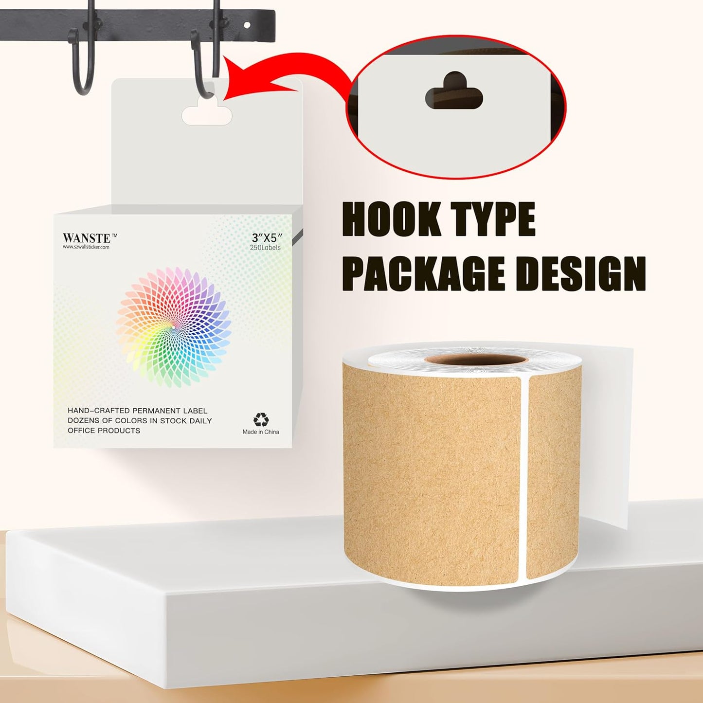 3 x 5 Inch 250Pcs Rectangle Color Coding Stickers,Strong Adhesion Easy to Write Label for Moving,Box Organization,Inventory,Business,Kraft Paper