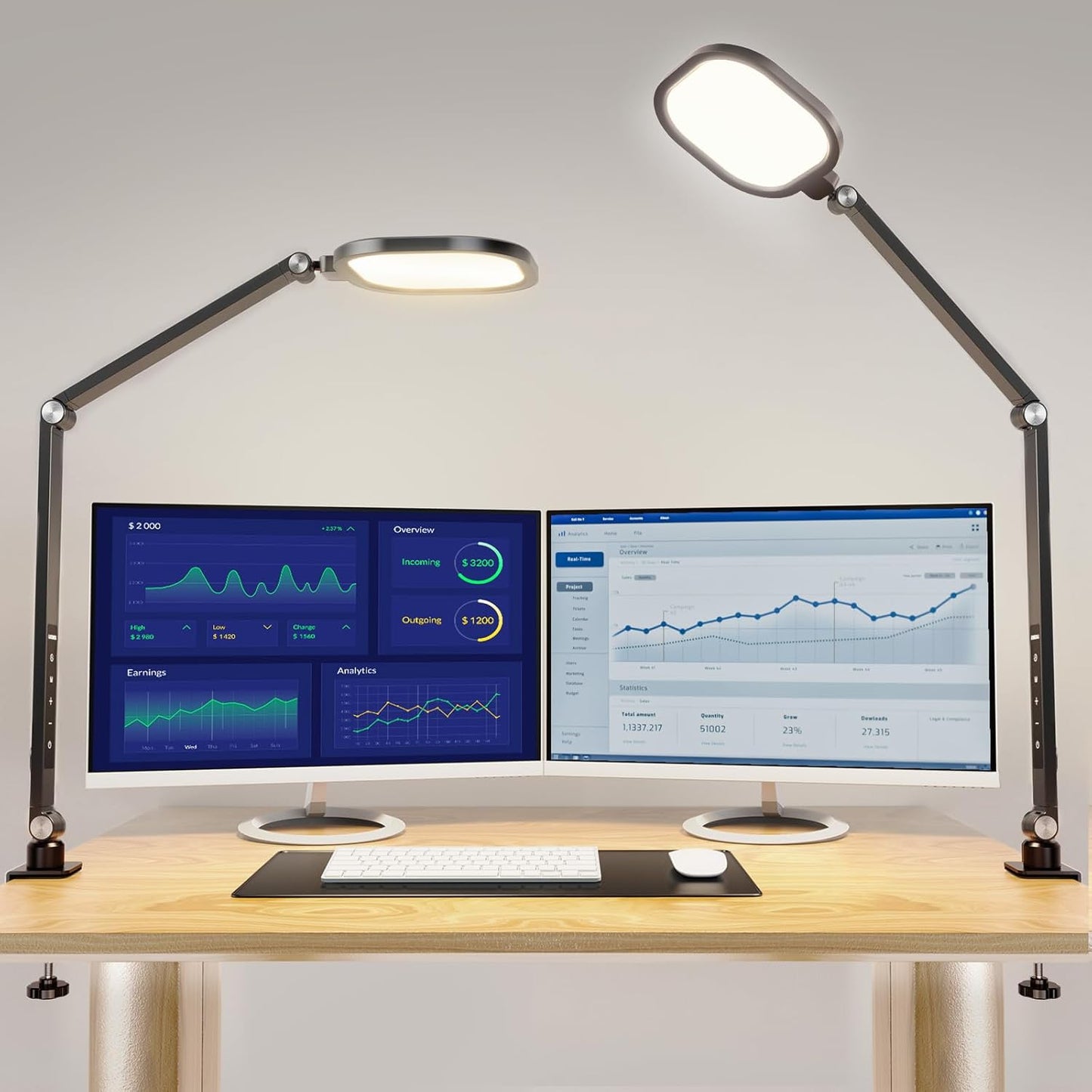 Desk Lights for Home Office, 1200 Lumen LED Desk Lamps with Clamp, Highly Eye-Caring Video Conference Light for Computer, 3 Color 10 Brightness Levels for Ideal Lighting, Remote, Memory & Timer