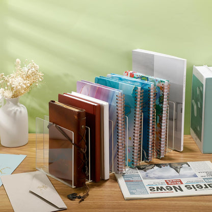 Ctosree Acrylic File Organizer for Desk Vertical 15 Compartments File Sorter Mail Organizer Desktop Countertop Folder Stand Racks for Office Home School Desk(Rectangle,Clear)