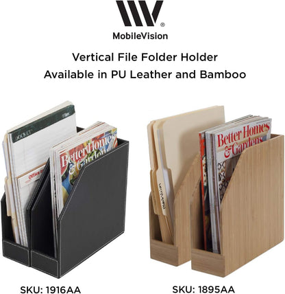MobileVision Bamboo Vertical File Folder Holder & Office Product Organizer, Store Files, Magazines, Notepads, Books and more, 2 Pack Combo Set