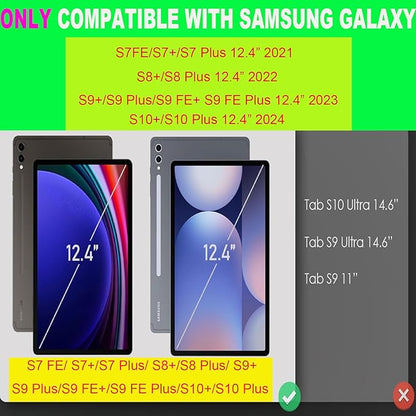 Keyboard Case for Samsung Galaxy Tab S10+ Plus/ S9FE Plus/ S9 Plus/ S9+/ S8+/S8 Plus/ S7 FE/S7 Plus/S7+ 12.4 Inche, Smart Wireless Keyboard Case with Pen Holder(Blue)
