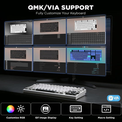YUNZII AL80 Wireless Mechanical Keyboard,Full Aluminum CNC, Smart LCD Display,Hot Swappable Gasket Mount 75% Layout with Knob,BT/2.4G/USB-C,QMK/VIA Support for Win/Mac (Silver, Gateron Zero Switch)