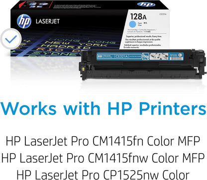 HP 128A Cyan Toner Cartridge | Works with HP LaserJet Pro CM1415 Color, CP1525 Color Series | CE321A