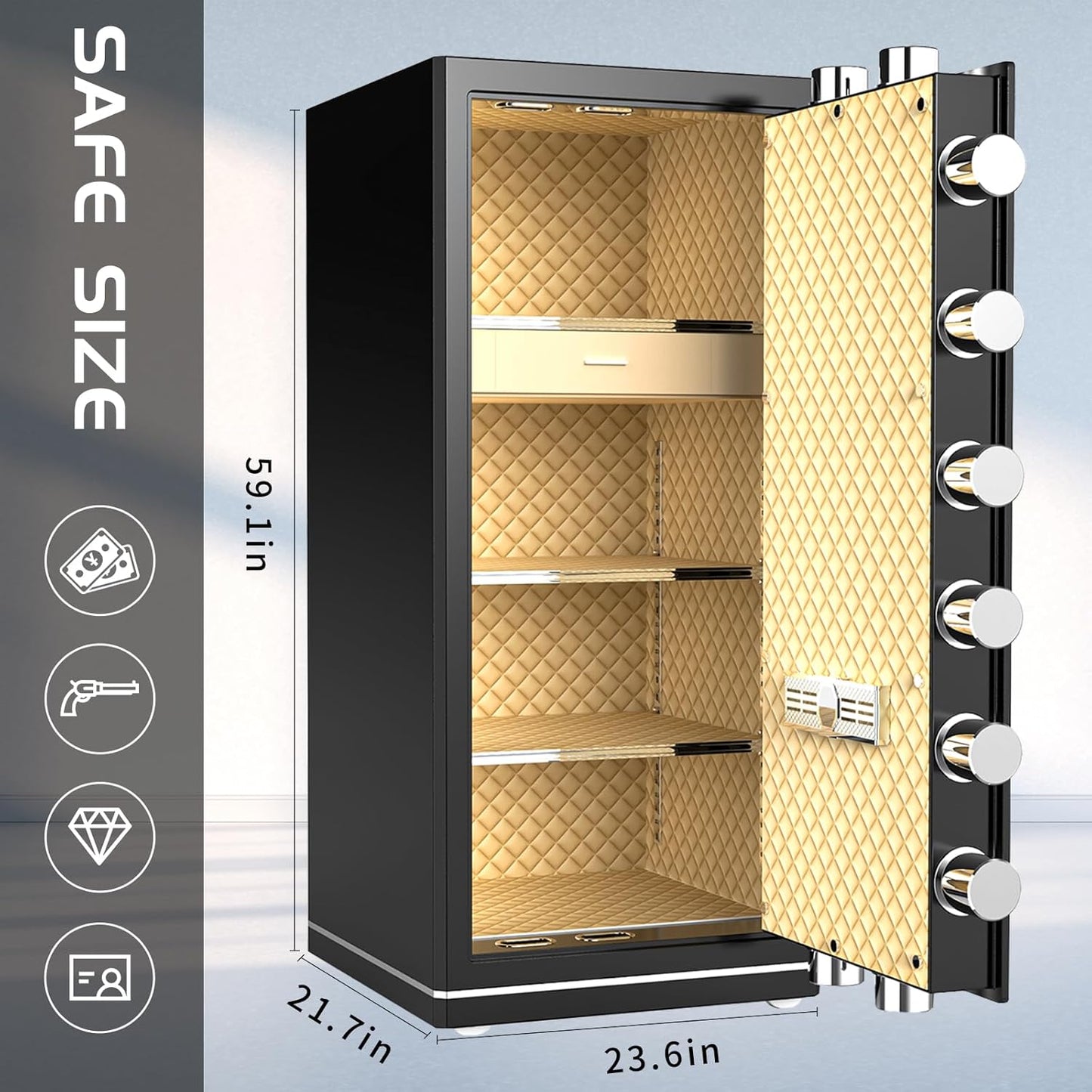 MLJ Extra Large Safe Wifi Smart Safe 17.5 Cu.ft Big Home Safety Box,Heavy Duty Digital Security safe with Built-In Drawer and Removable Shelves,for Home,Hotel,Office,Garage