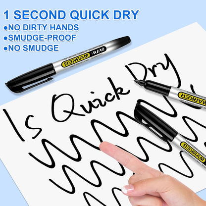SFAIH 100 Black Permanent Markers Bulk -1s Quick Dry, Waterproof, Non-Fading, Durable, Fine Point Permanent Pens for Plastic Glass Metal Wood Paper, Office Supplies, Classroom Kitchen, Cargo Marking