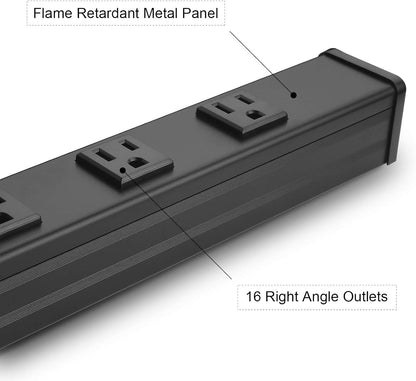 CCCEI Long Heavy Duty Power Strip, 16 Outlet Large Metal Power Strip, Garage Workshop Multi Wide Industrial Power Strip. 15 FT Cord 15A, 125V, 1875W, Black