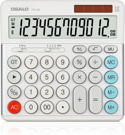 OSALO Desktop Calculator Extra Large Display 12-Digit Big Buttons Accounting Calculators Battery & Solar for Office Business (FQ-450 Extra Large)