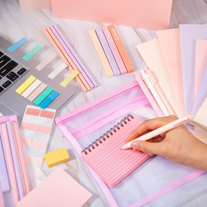 Colarr 54 Pieces Aesthetic School Supplies Including Pastel Highlighters Document Bags Pencils Notebooks Pencil Pouch Ink Pens Sticky Notes Erasers Back to School Gift Stationary Kit (Pink)
