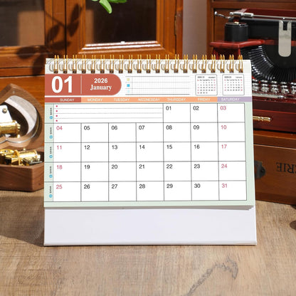 Small Desk Calendar 2025, Desktop Calendar from July 2025 to Dec 2026, Metal Ring Twin-Wire Binding Monthly Desktop Calendar for Home Office School (White)