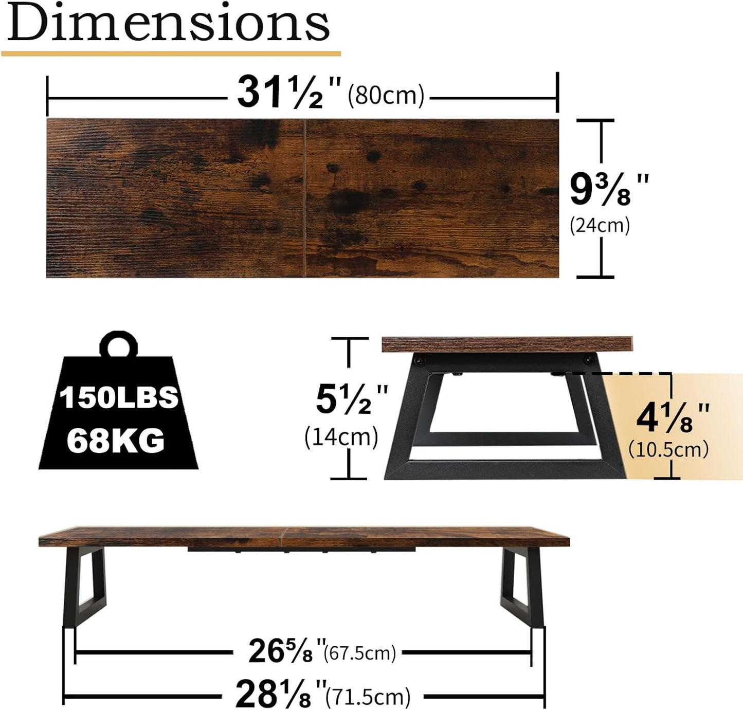 TEAMIX 31.5 inch Dual Monitor Riser for 2 Monitors, Long Monitor Stand Riser TV Stand Riser Monitor Stand for Desk Wood & Steel Desktop Riser Desk Organization Home Office