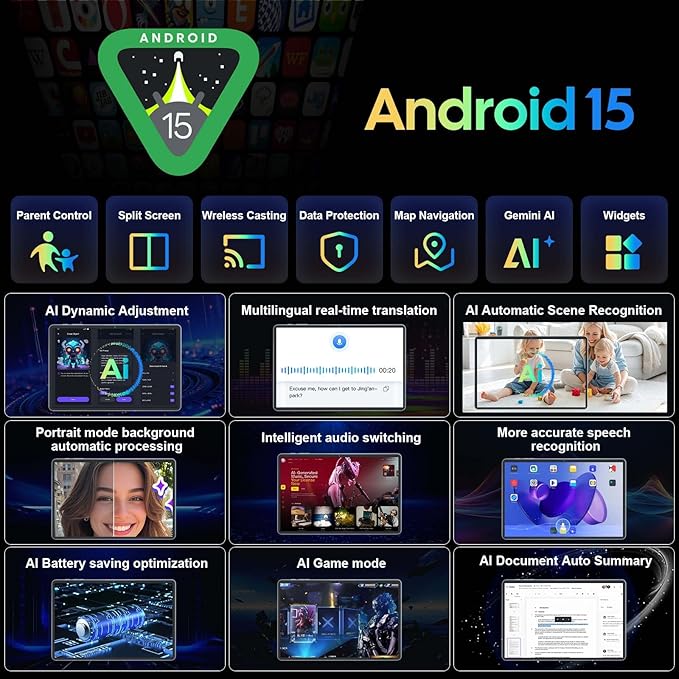 2025 11 inch Tablet, Android 15 Tablets with Keyboard, 24GB+256GB+2TB Expand, Octa-Core, 8000mAh, Tablet PC with 5G/2.4G WiFi, BT5.0, GMS, GPS, 2 in 1 Tablets with Case, Mouse, Stylus(Black Case)