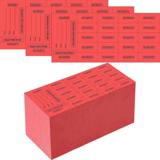 Kosiz 1000 Sheet 20 Bid Raffle Tickets Chinese Auction Tickets Sheets Auction Fundraiser Ticket Numbered with Name and Phone Number Per Sheet Raffle Tags for Silent Auction (Red)