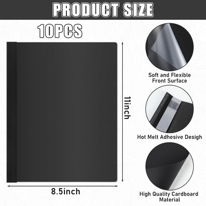 10 Pcs Thermal Binding Covers, 8.5 x 11 Inch Letter Size, 1 Inch Spine Holds 240 Sheets, Clear Front Paper Back Report Cover Suitable for Schools Offices Presentation(Black)