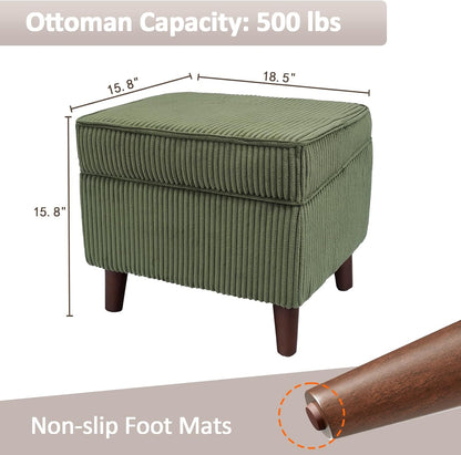 Storage Ottoman with Adjustable Lid, Soft Step Stool, Footrest and Seat, Ottoman Foot Rest for Living Room, Bedroom, Dorm, Green