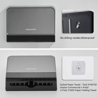 Paper Towel Dispenser Wall Mounted, Multifold Hand Towel Dispenser for Kitchen Bathroom Home Business, Trifold/C Fold/Z Fold Paper Towel Holder with Lock, Universal Paper, Black