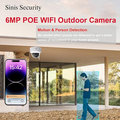 Sinis 6mp Security Camera Outdoor, 3K POE IP Dome Camera, Dual-Band 2.4/5GHz WiFi, Human Motion Detection, Two Way Talk, IR Night Vision, Waterproof, Cloud & Local Storage, Non-PT