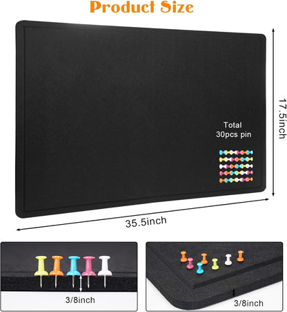 Bulletin Board - 35 x 17.5 inches Decorative Felt Pin Board - Cork Board Alternative for Wall - Foldable Photo Board Self-Adhesive Prayer Board with 20 Pushpins - Black