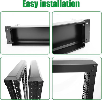 15U Server Rack/4-Post 19in Network Rack/Open Frame Rack with Wheels, Heavy-Duty Frame Cabinet/Adjustable Depth 15.75-13.75in GLOBALRACK(4POST-600-15U)