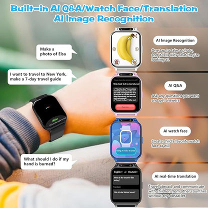 1.85" Kids Watch, AI(Translation/Q&A/Watch Face/Image Recognition)Smartwatches with Heart Rate,Sleep Monitor,Video Music Pedometer,NO APP/Phone, Gifts for 3-12 Years old Boys Girls(Built-in AI, Blue)