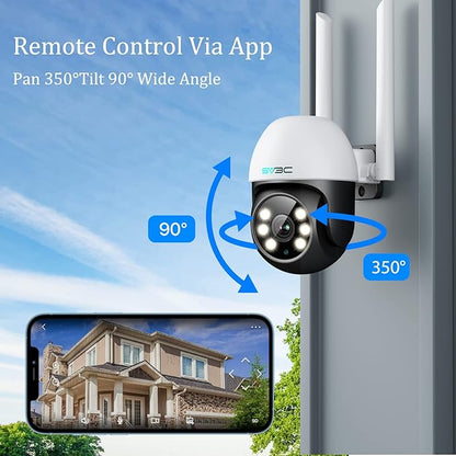 SV3C 2 Pack PTZ Security Camera Outdoor, 1080P Pan Tilt WiFi IP Camera, Auto Tracking 360 Camera, ONVIF, Color Night Vision, 2-Way Audio, Human Motion Detection, Waterproof, 24/7 Recording, Camhipro