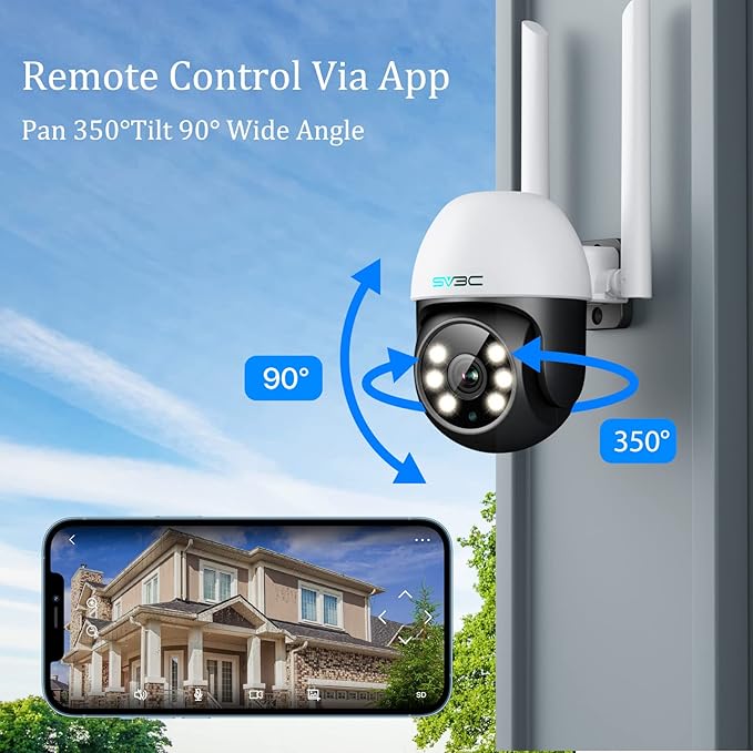 SV3C PTZ Security Camera Outdoor, Pan Tilt Dome WiFi IP Camera with Auto Tracking, 1080P Color Night Vision, 2-Way Audio, Humanoid Detection, Waterproof, 24/7 Recording, SD Card Storage, Remote Access