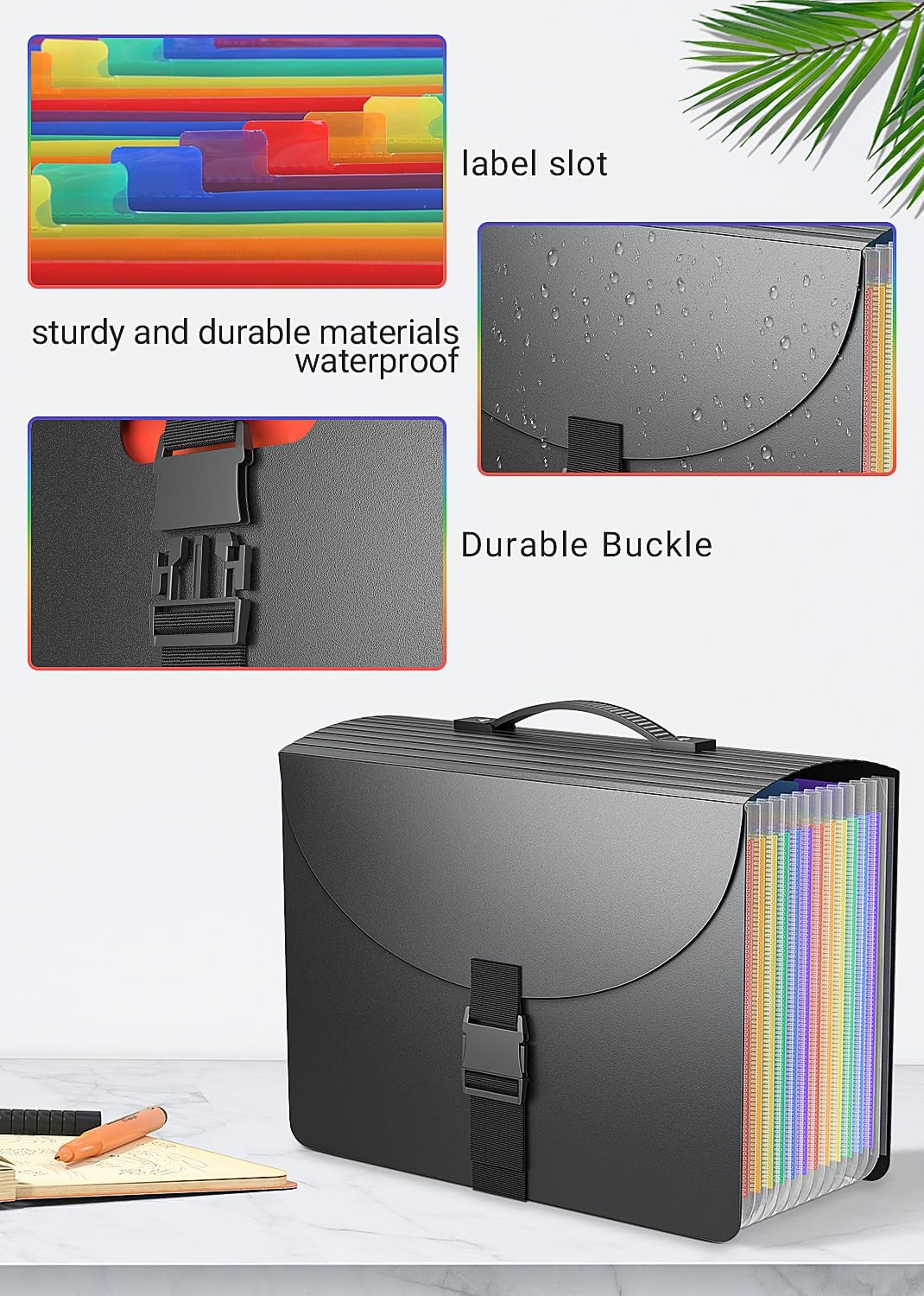 Expanding File Folders,Accordion File Organizer with Handle,13 Pockets Expandable Filing Folders,Tabs Included in Filing Box,Adjustable Strap,Bill Documents Organizer,A4/Letter Size