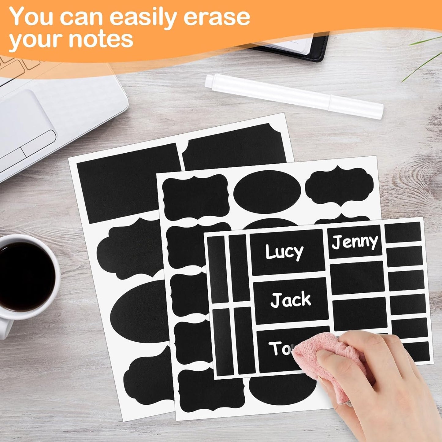 273 Pcs Labels for Jars, Waterproof Reusable Chalkboard Labels for Food Containers, Bottles, Blackboard Stickers with 1 Erasable Chalk Marker (Black)