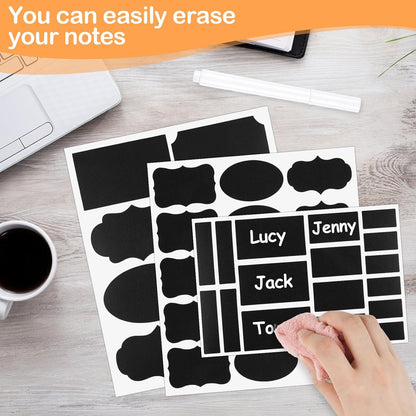 273 Pcs Labels for Jars, Waterproof Reusable Chalkboard Labels for Food Containers, Bottles, Blackboard Stickers with 1 Erasable Chalk Marker (Black)