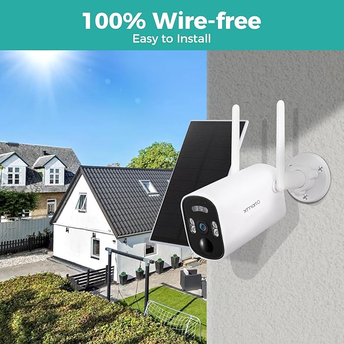 xmartO 100% Wire-Free Solar PTZ Home Security Camera System Wireless, 4-Set 2K 4MP QHD CCTV Camera Kit with 4K 10CH Expandable WiFi NVR and Past 90-Day Video Storage (Solar Bullet CAM)