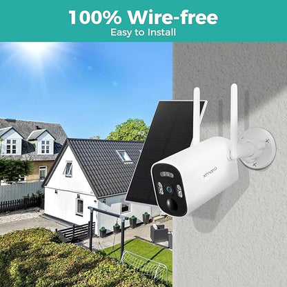 xmartO 100% Wire-Free Solar PTZ Home Security Camera System Wireless, 4-Set 2K 4MP QHD CCTV Camera Kit with 4K 10CH Expandable WiFi NVR and Past 90-Day Video Storage (Solar Bullet CAM)