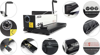 Rayson TD1202 Binding Machine, 3:1 Pitch Wire Binder, Punching 12 Sheets/Binding 120 Sheets with Sturdy Metal Construction