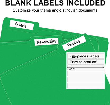 File Folder, RAZCC 150 Pack 1/3 Cut Tab File Folders Letter Size, Creen, Colored Folders with Tab Great for Organizing and Easy File Storage