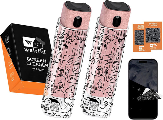walrfid 2pcs Car Screen Cleaner, Computer Screen Cleaner Spray and Wipe, Laptop Cleaning Mist Kit for Electronic iPad, iPhone, Phone, MacBook, TV, Monitor, Tablet Display, with Graffiti Case, Pink