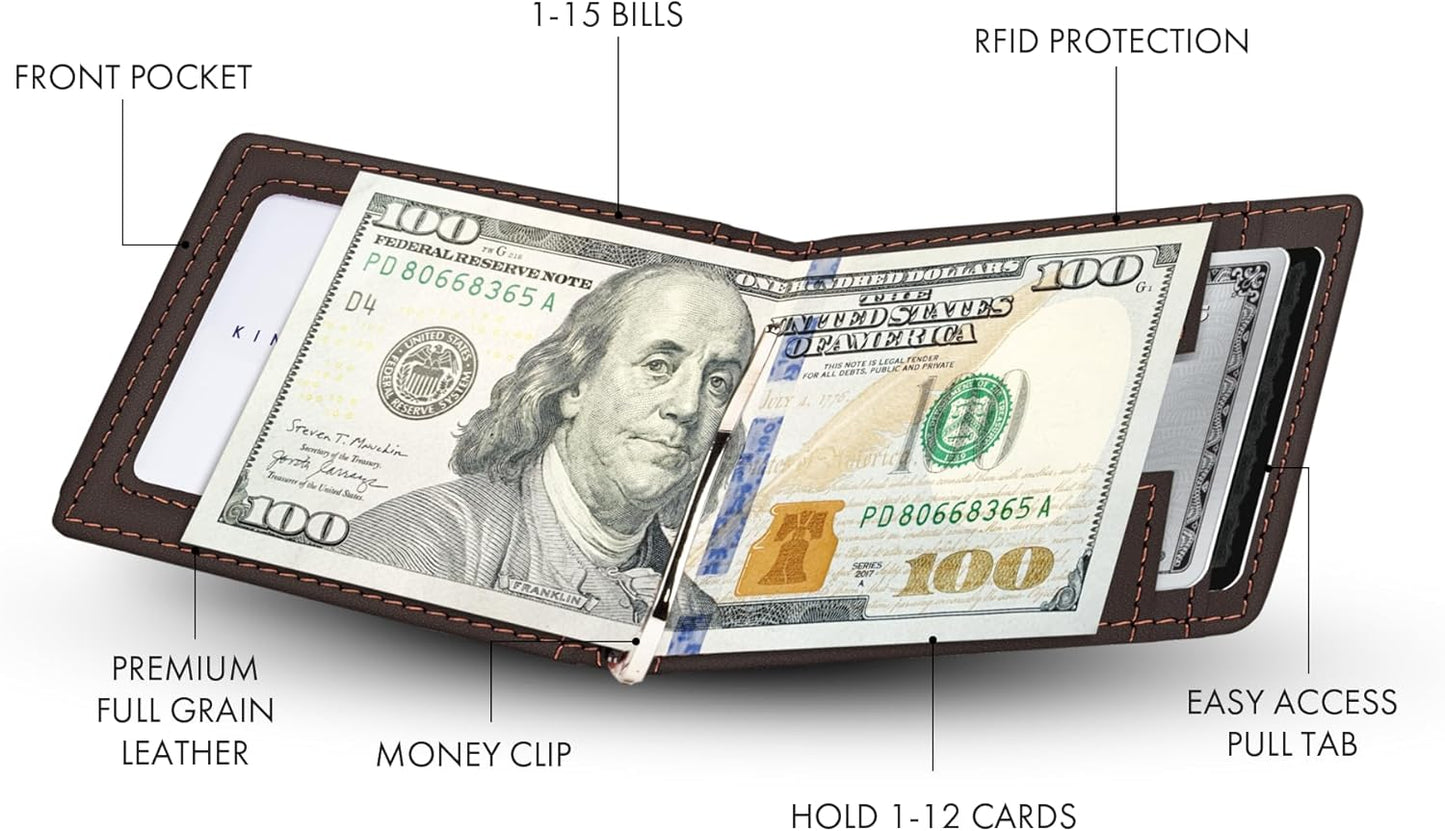 Kings Loot Trackable Airtag Wallet for Men | RFID Blocking Leather Design with Airtag Holder, Money Clip & Pull Tab | Minimalist Air Tag Wallets