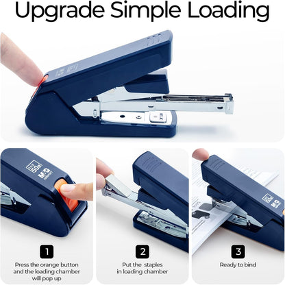 M&G Effortless Stapler 50 Sheet Capacity One-Touch Stapling, Heavy Duty Desktop Stapler Includes 1000 Staples and Remover, Portable Handheld Staplers for Home & Office (Dark Blue)