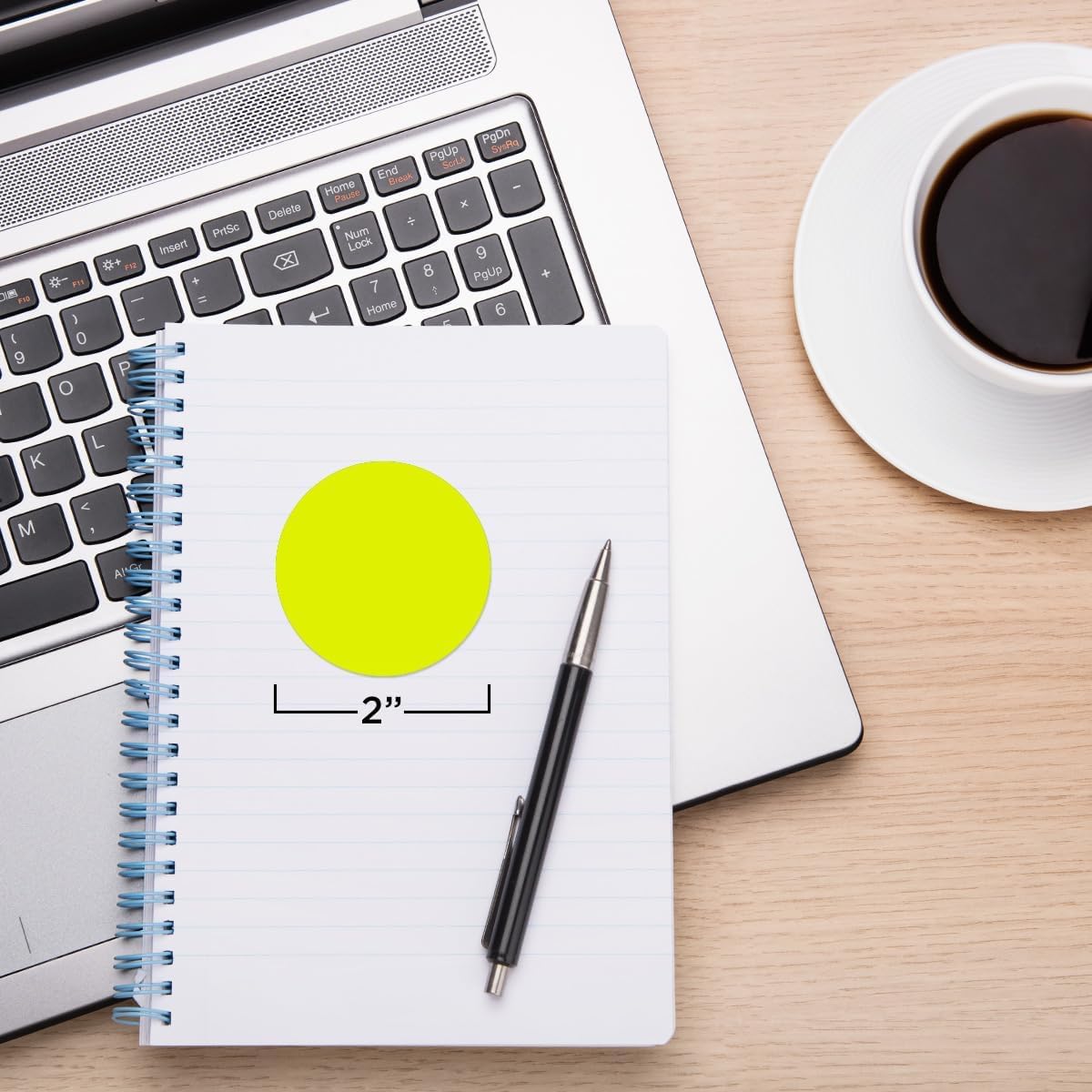 ChromaLabel 2 Inch Round Colored Stickers, High Visibility Permanent Sticky Dots Color Coding Labels, Easy to Write On Dot Stickers - 500 Sticker Dots per Roll, Fluorescent Yellow - Case of 5