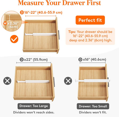 Lifewit 10 Pack Kitchen Drawer Dividers 2.36" High, 16"-22" Adjustable Drawer Organizer for Utensils/Clothes/Makeup, Plastic Expandable Separators in Dresser/Bedroom/Bathroom/Office Storage