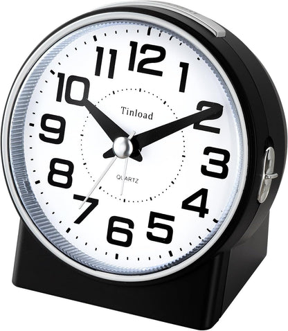 4.3" No Ticking Analog Alarm Clock,Silent Readable for Seniors,Easy to Set,Gradual Rise Alarm,Big Numbers,On/Off Switch on Side,Gentle Wake,Snooze,Lighted on Demand,Battery Operated,Black